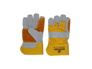 Guantes en Carnaza y tela color amarillo, refuerzo tipo pistola – “Mustang”